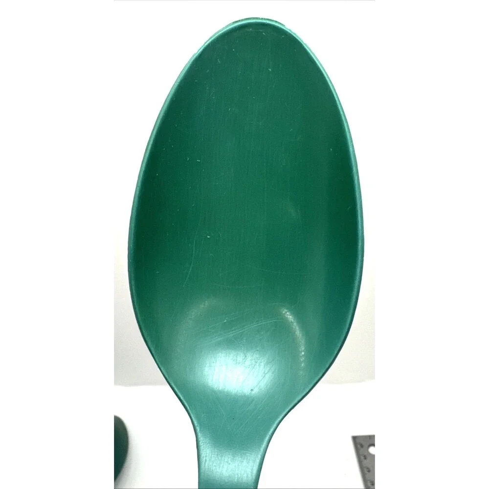 2 Vintage EKCO Dark Green Plastic Nylon Cooking Serving Slotted Spoon & reg USA